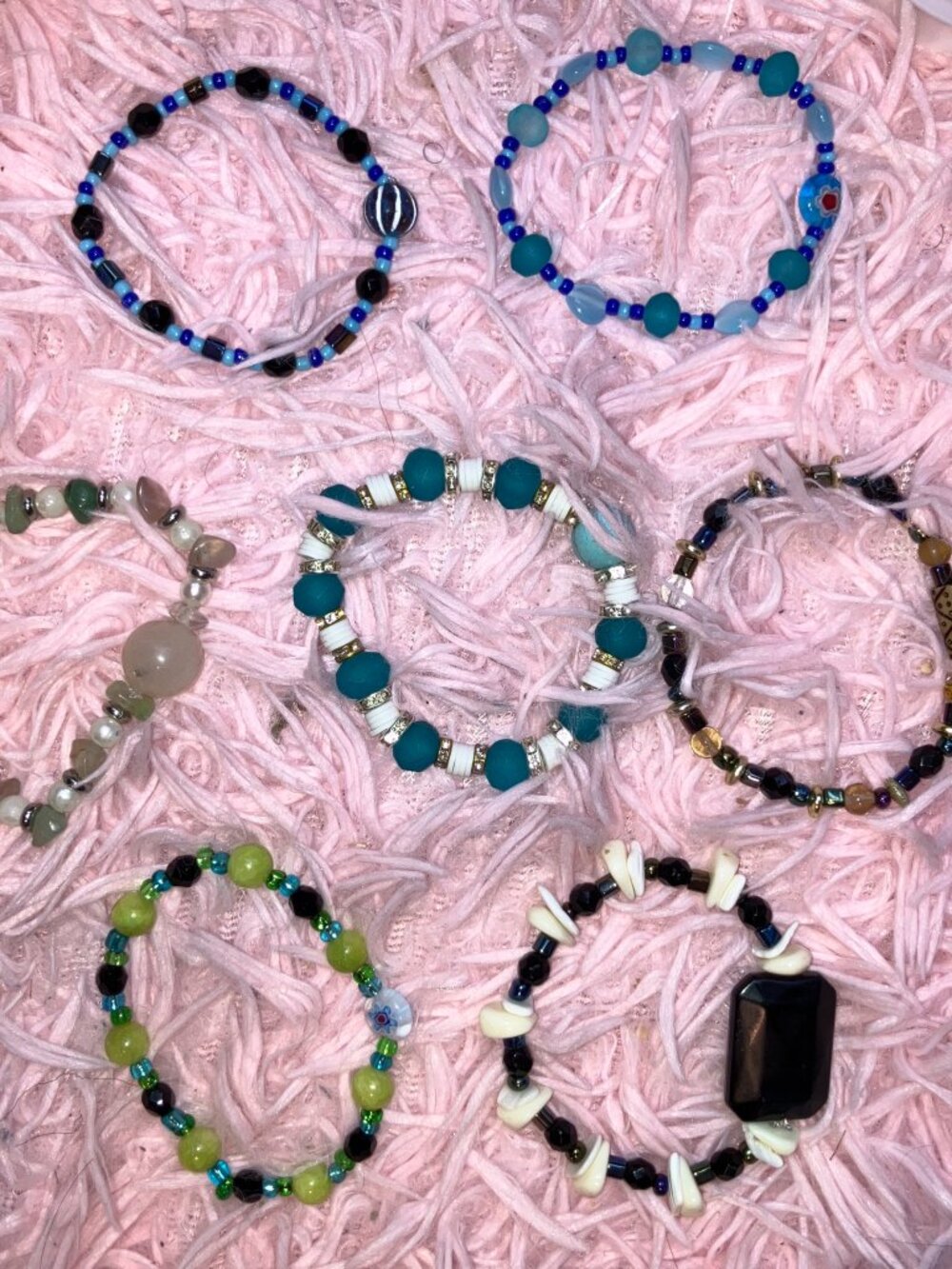 multicolored beaded stretch bracelets.